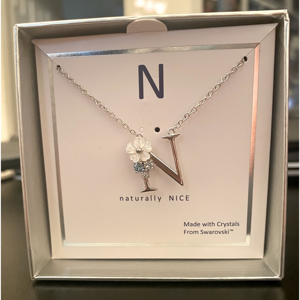 Monogram “N” Necklace-Silver Plated w/Swarovski Crystals-New in Box